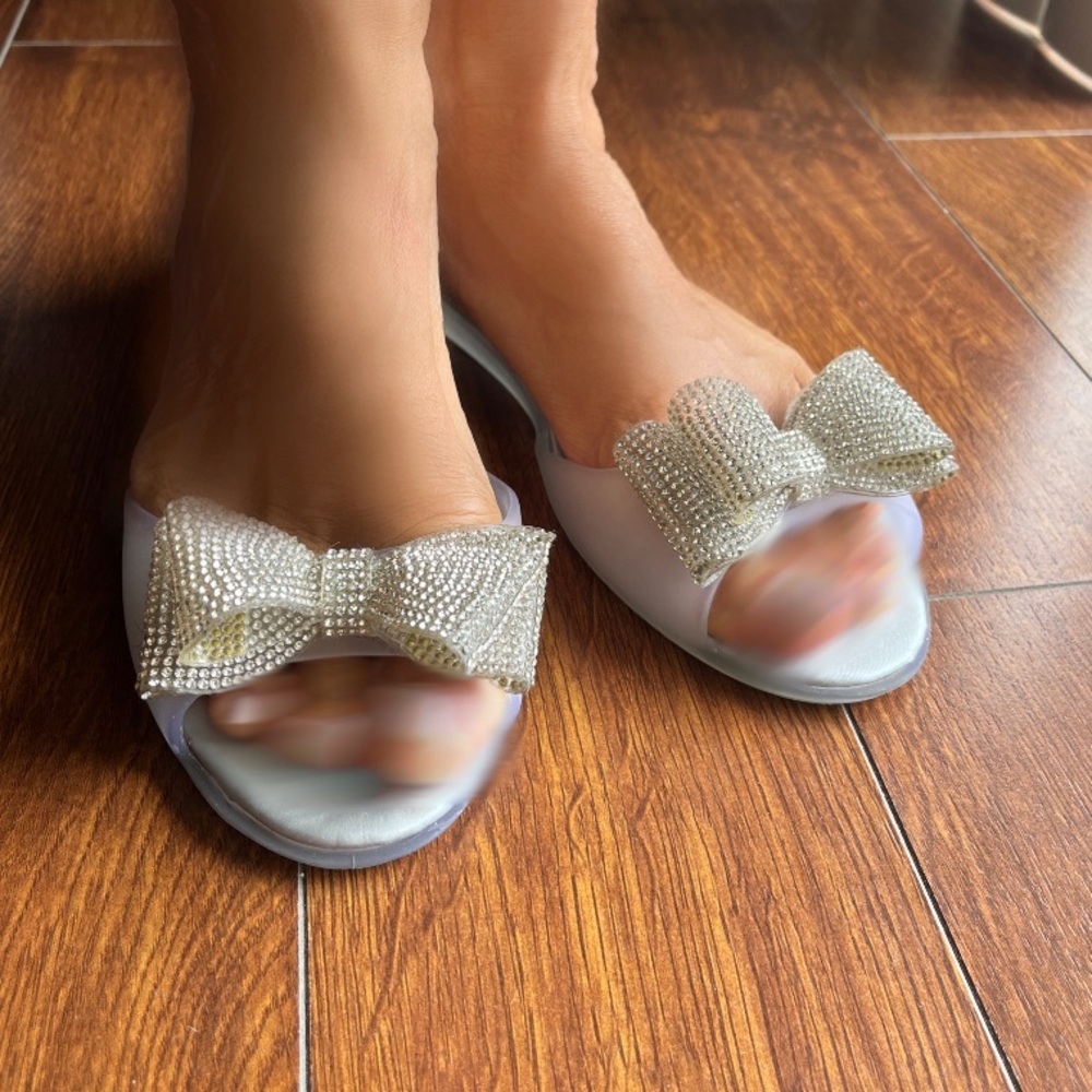 Silver flats with bow